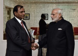 Devki Group Chairman Narendra Raval, meets Prime Minister of India Narendra Modi in 2016. Photo (courtesy).