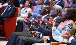 President Ruto follows proceeding during the Summit of the Three Basins on Biodiversity Ecosystems and Tropical Forests held in Congo Brazzaville. Image: courtesy.